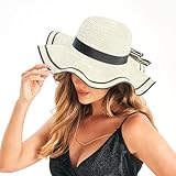 Gajaous Sombreros de playa para mujer UPF 50+, sombrero de paja de ala ancha para mujer con...