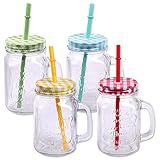 Schramm® 4 Unidades de Vasos con Tapa, Mango Paja Reutilizable Paja para Beber Aprox. 500ml...