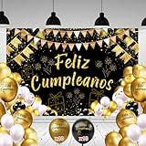 Pancarta Feliz Cumpleaños + 20 globos de cumpleaños | 110x180cm, Incluye Agujeros en las...