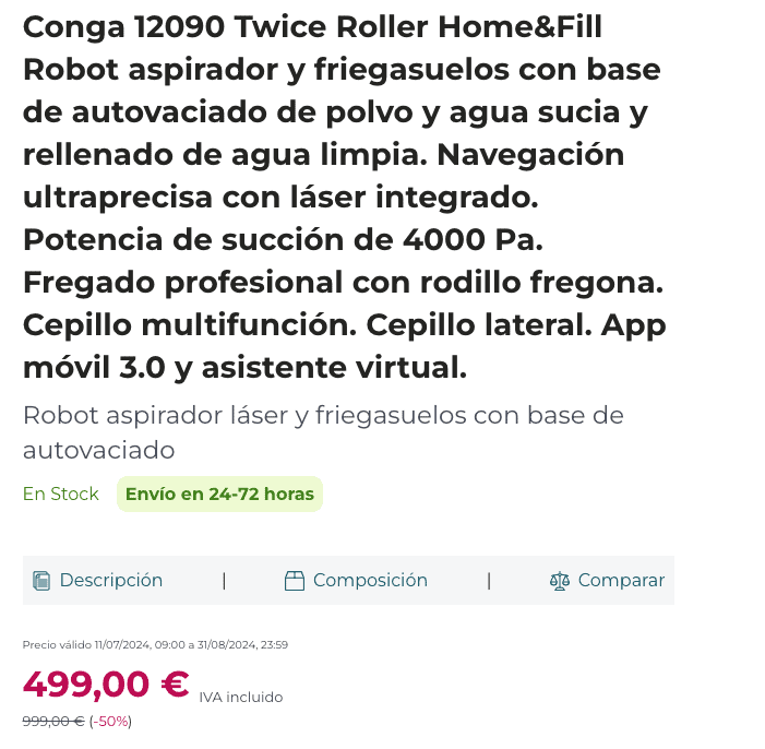 Conga 12090 Twice Roller Home&Fill con 50% descuento